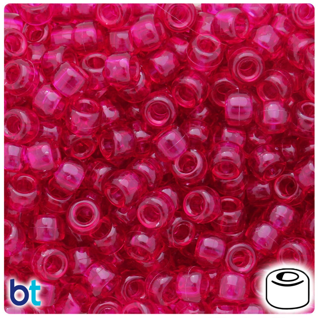 BeadTin Wine Transparent 9mm Barrel Plastic Pony Beads (500pcs)